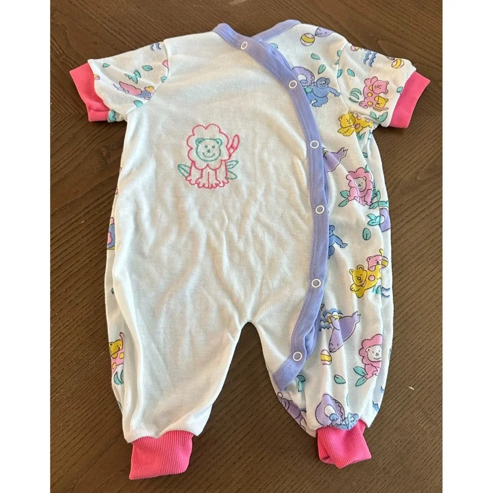 Vintage Baby Infant 0-3 months Pink Purple Sleeper 90's‎ Animals Lion Seals Zoo
